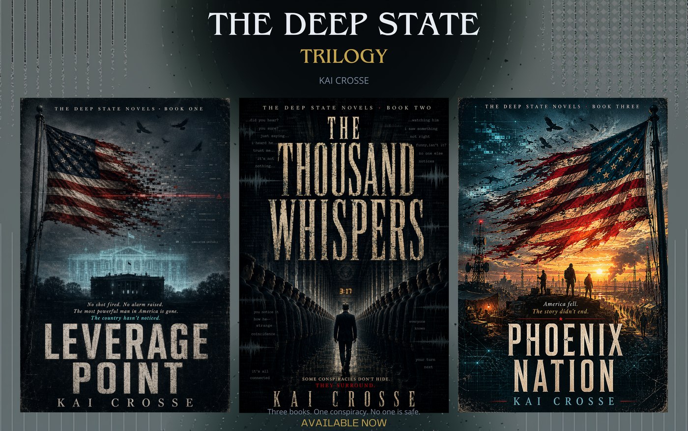 The Deep State Trilogy by Kai Crosse — Leverage Point, The Thousand Whispers, and Phoenix Nation.